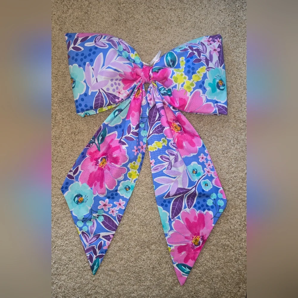 Floral Bow with Pink and Blue Accents